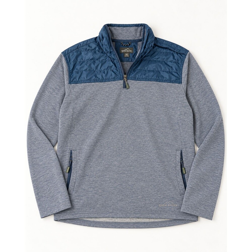 Eddie Bauer Quarter Zip Pullover XXL Blue Gray Hybrid Stretch Zip Pockets